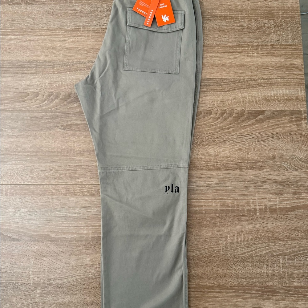 YoungLA Tan Cargo Pants with Relaxed Fit and Elastic Waistband - Picture 4 of 4